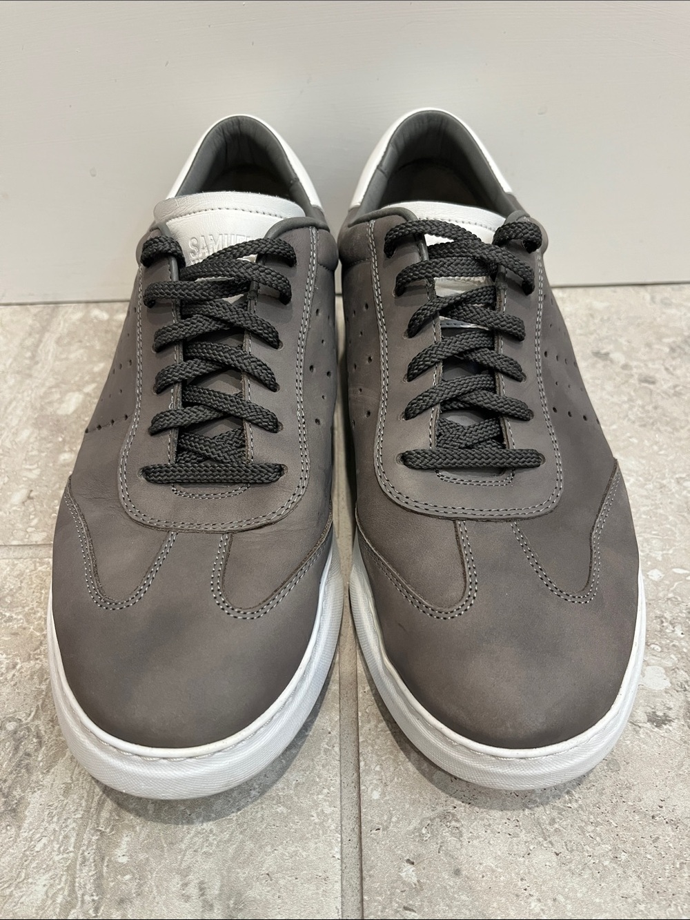 Samuel Hubbard Tiburon Men's Gray Low-Top Sneakers with White Collar